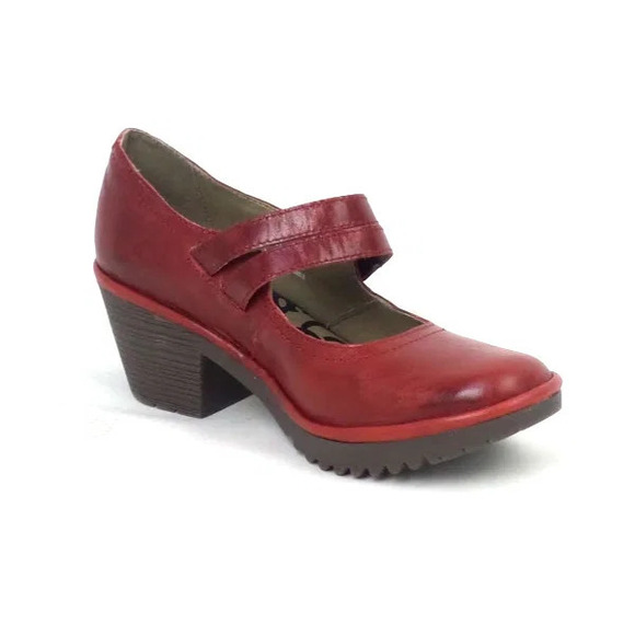 Fly London Shoes - FLY London Leather Mary Jane Heels Woka Red - Wide